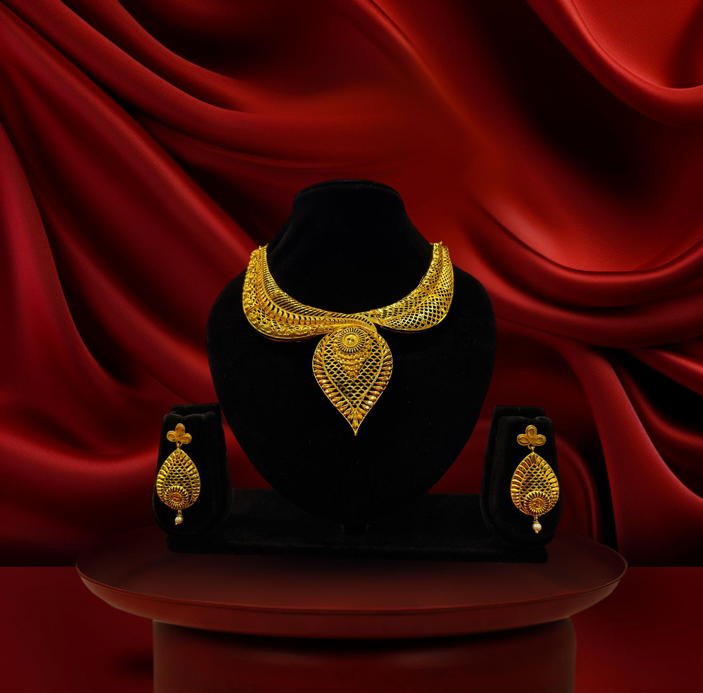 24K Gold-Plated - Mayurika Filigree Pendant Necklace Set with Earrings