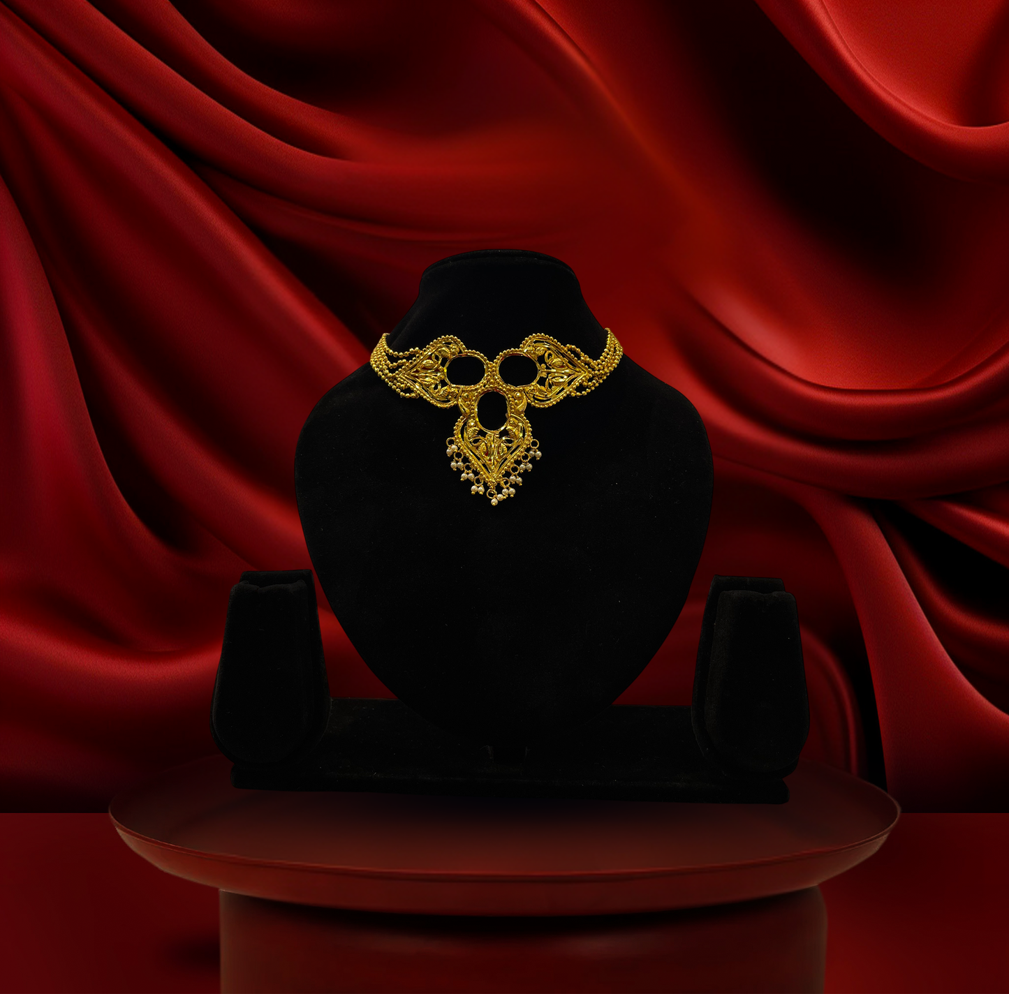 24K Gold-Plated - Elegant Bridal Choker with Pearl Drops with Earrings