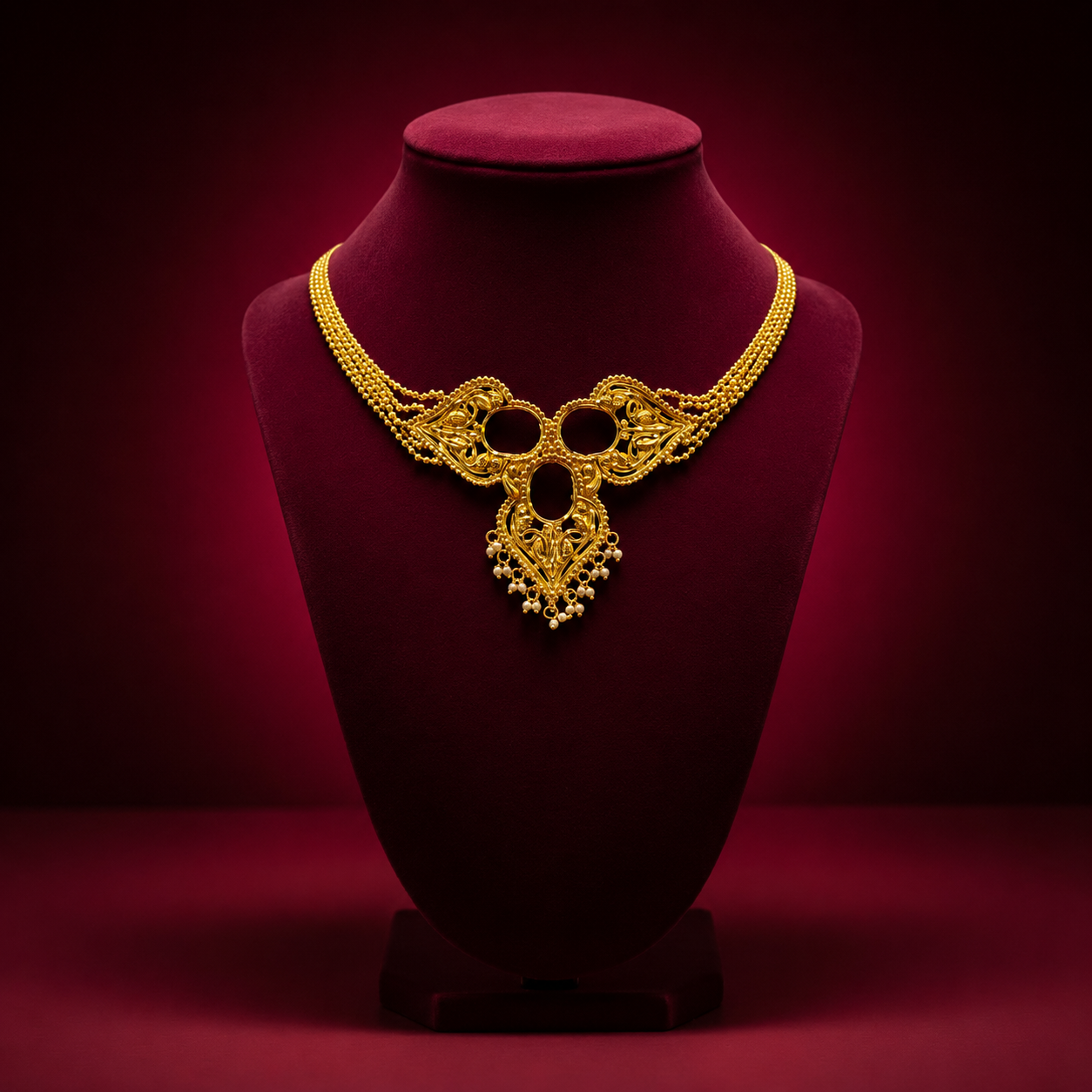 24K Gold-Plated - Elegant Bridal Choker with Pearl Drops with Earrings