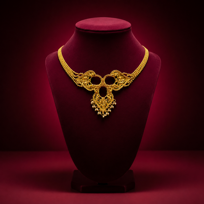 24K Gold-Plated - Elegant Bridal Choker with Pearl Drops with Earrings