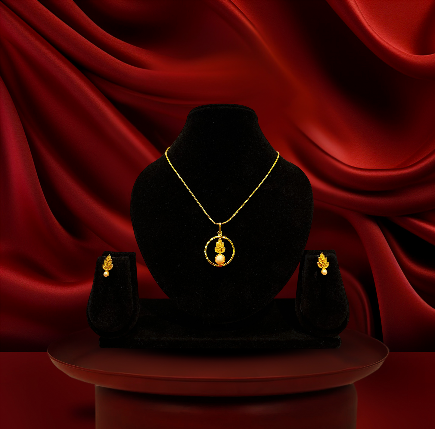 24K Gold-Plated - Pearl Bloom Pendant Set with Earrings