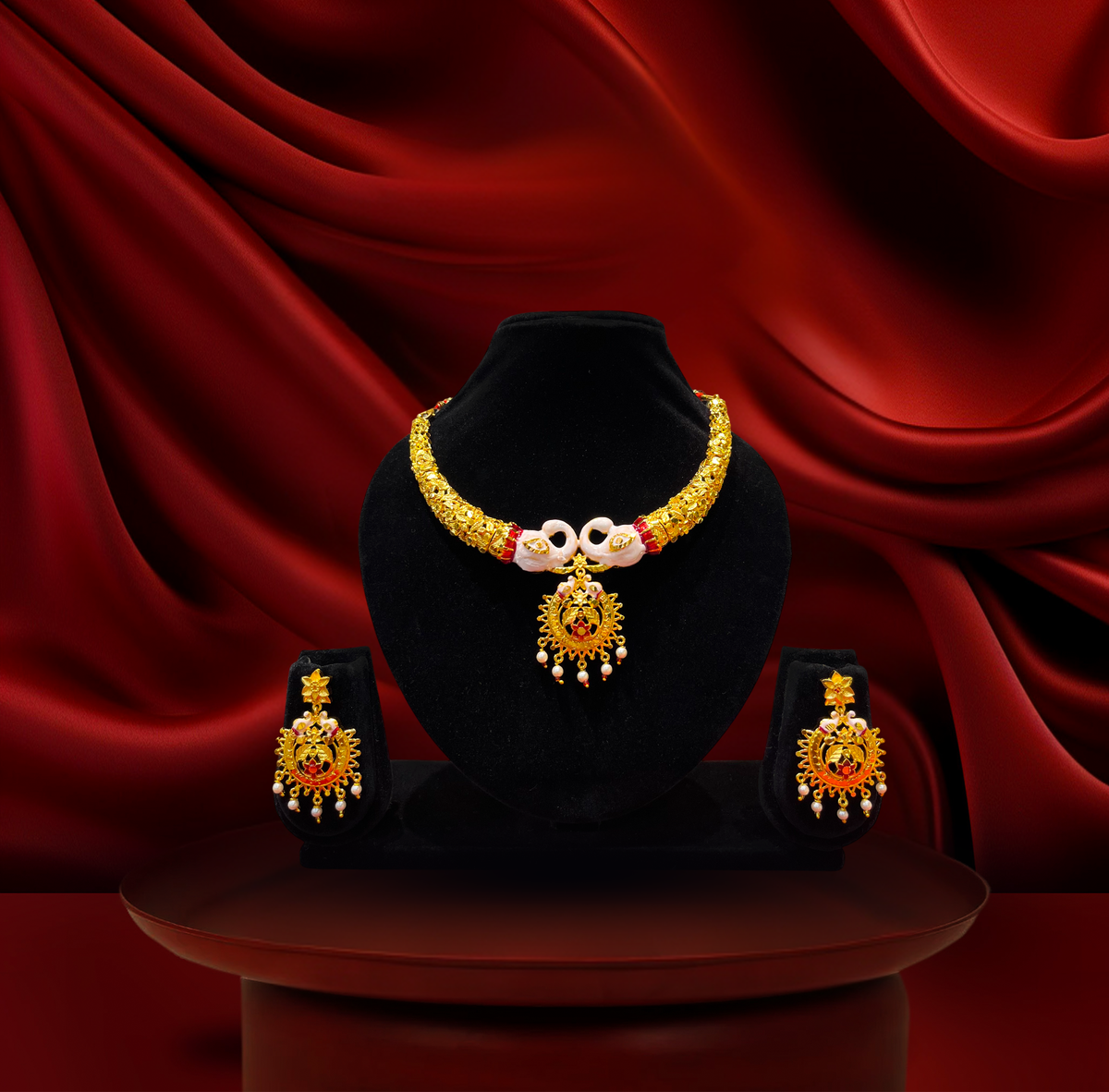 24K Gold-Plated - Mayer Sporsho Special Swan Pearl Pendant Necklace Set with Matching Earrings