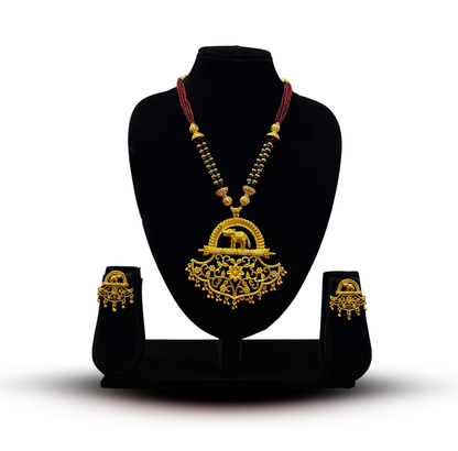 24K Gold-Plated - Maharani Style Elephant Pendant Collection with Earrings