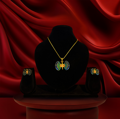24K Gold-Plated - Elegant Butterfly Pendant Set with Earrings
