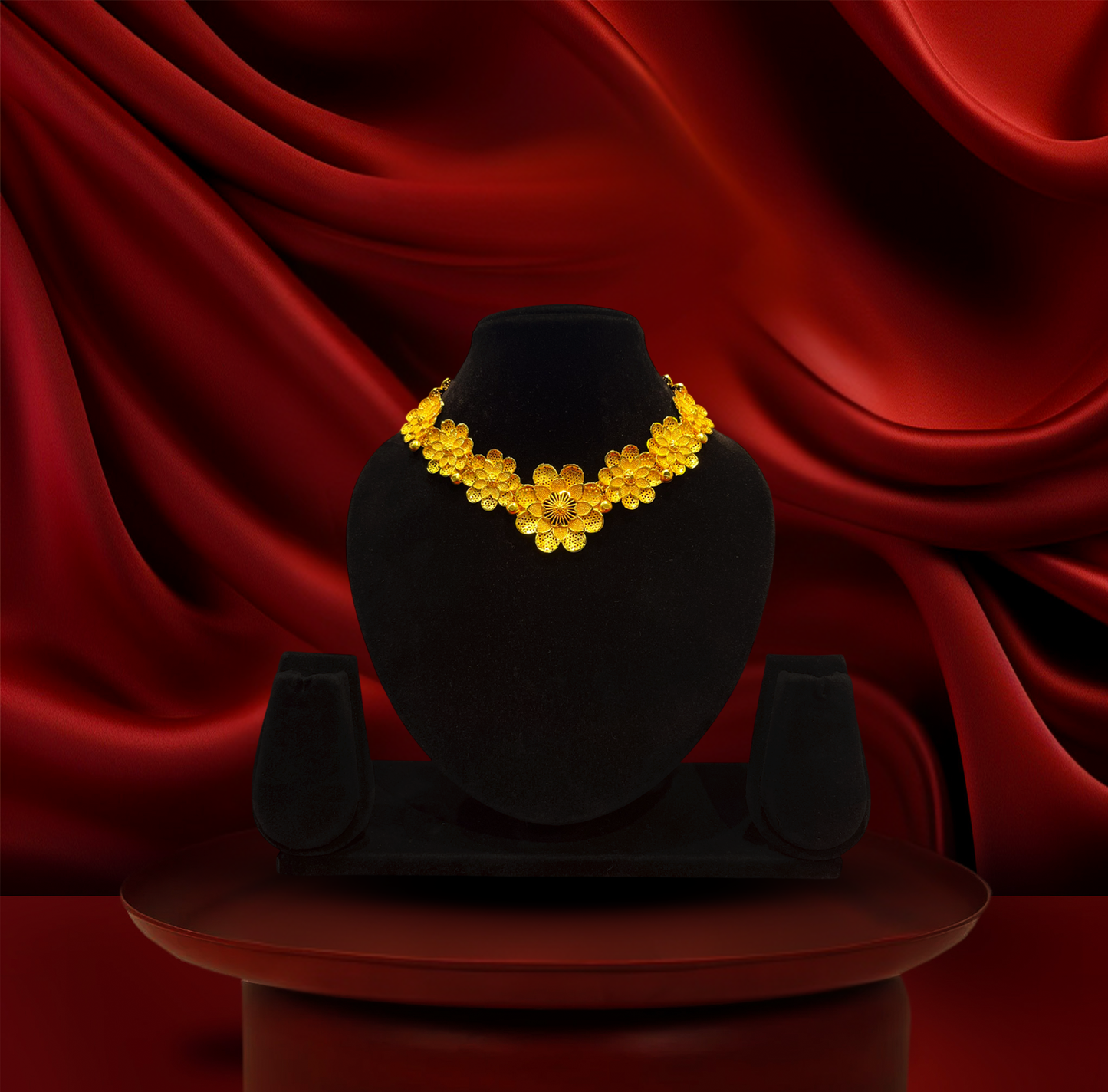 24K Gold-Plated - Maharani Blossom Necklace with Earrings