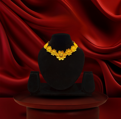 24K Gold-Plated - Maharani Blossom Necklace with Earrings