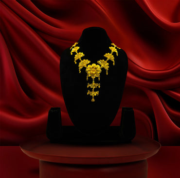 24K Gold-Plated - Royal Floral Bridal Necklace Set with Statement Earrings