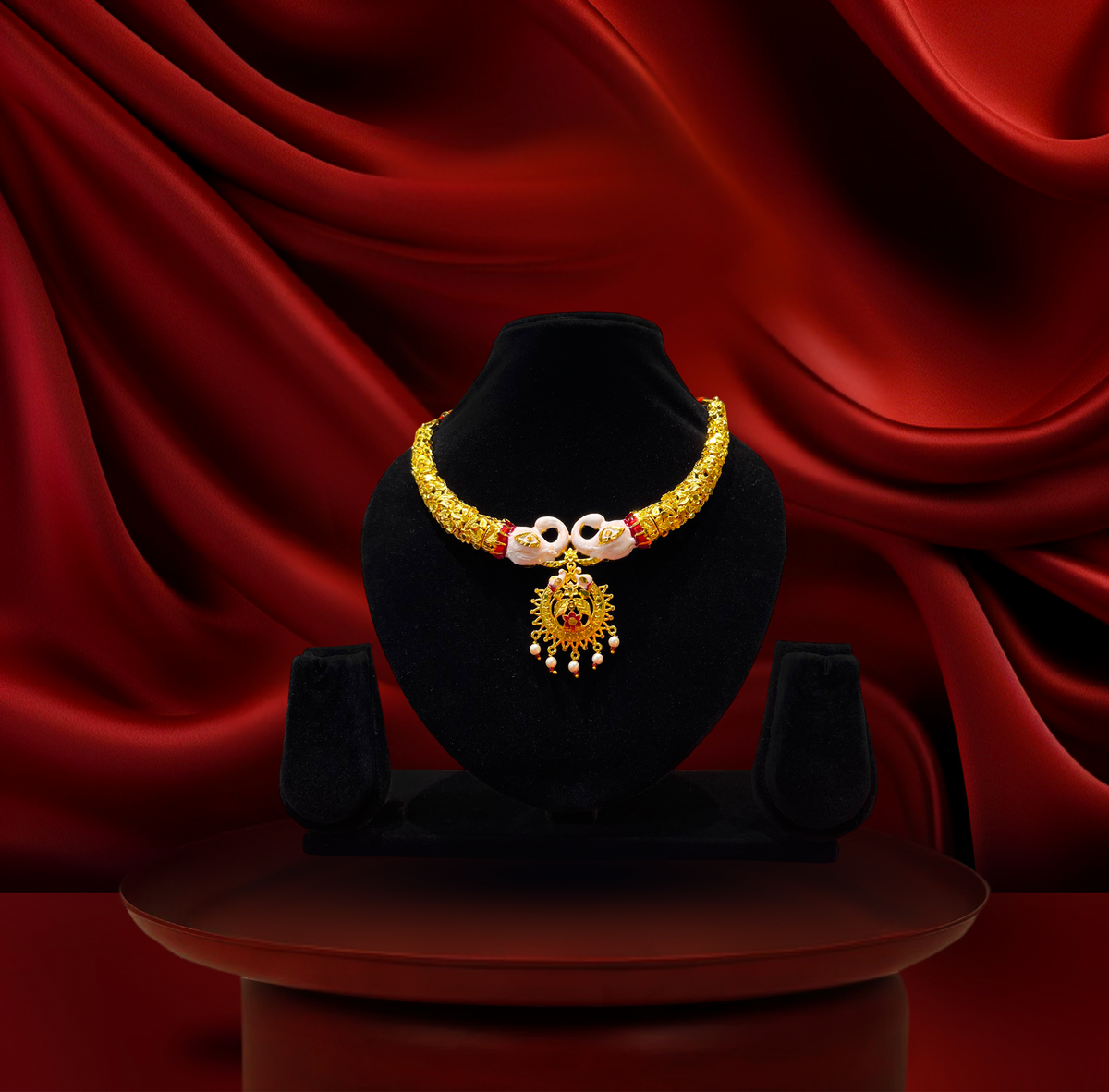 24K Gold-Plated - Mayer Sporsho Special Swan Pearl Pendant Necklace Set with Matching Earrings