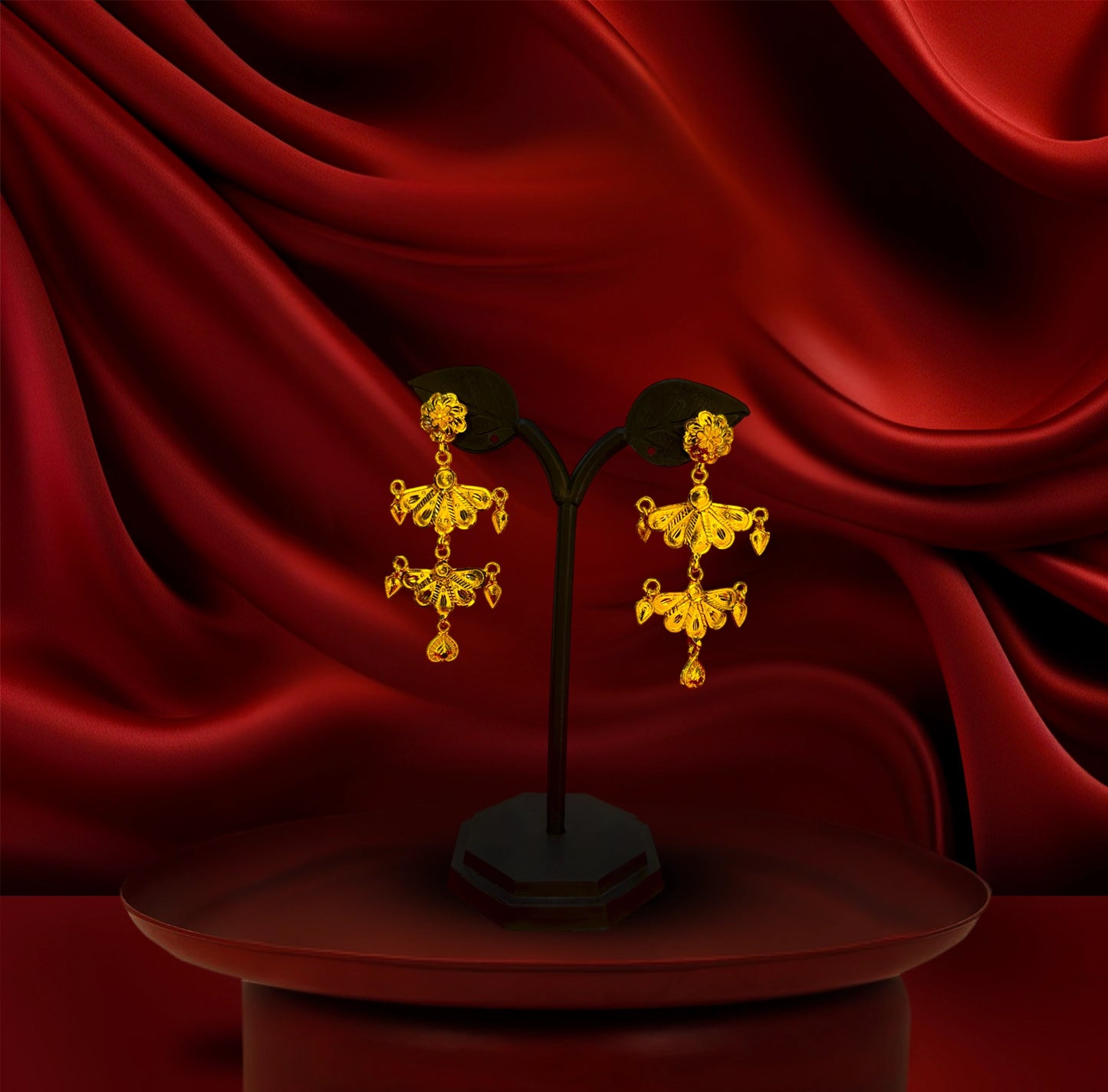 24K Gold-Plated - Royal Floral Bridal Necklace Set with Statement Earrings