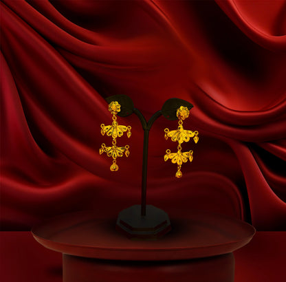 24K Gold-Plated - Royal Floral Bridal Necklace Set with Statement Earrings