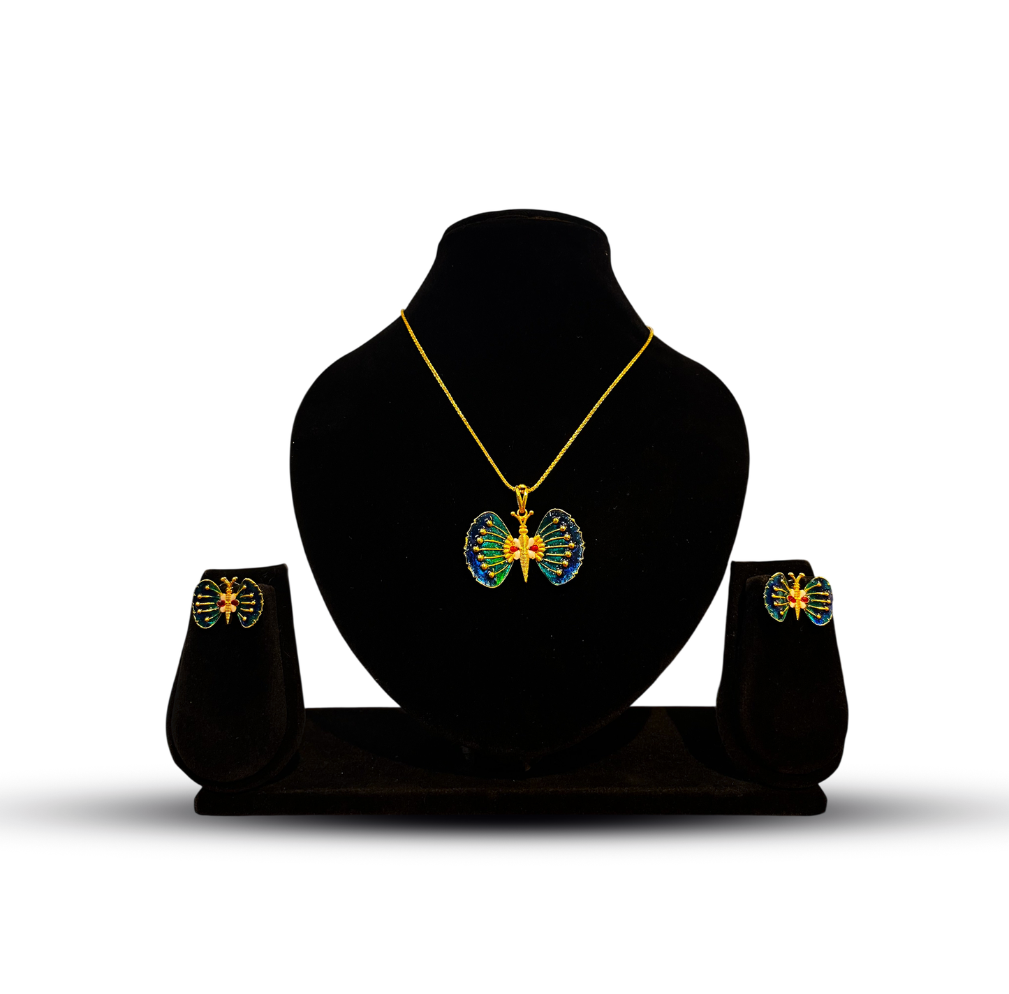 24K Gold-Plated - Elegant Butterfly Pendant Set with Earrings