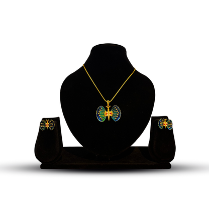 24K Gold-Plated - Elegant Butterfly Pendant Set with Earrings