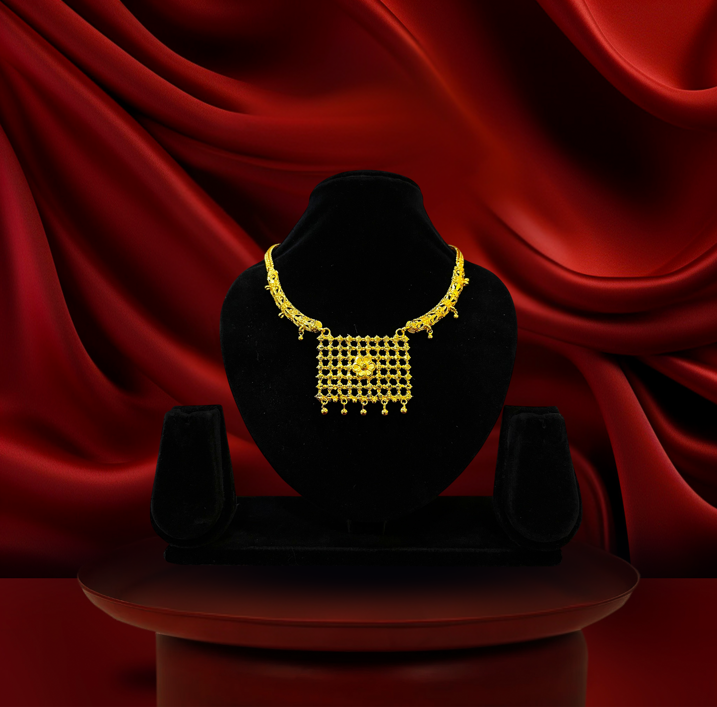 24K Gold-Plated - Floral Necklace Set with Earrings