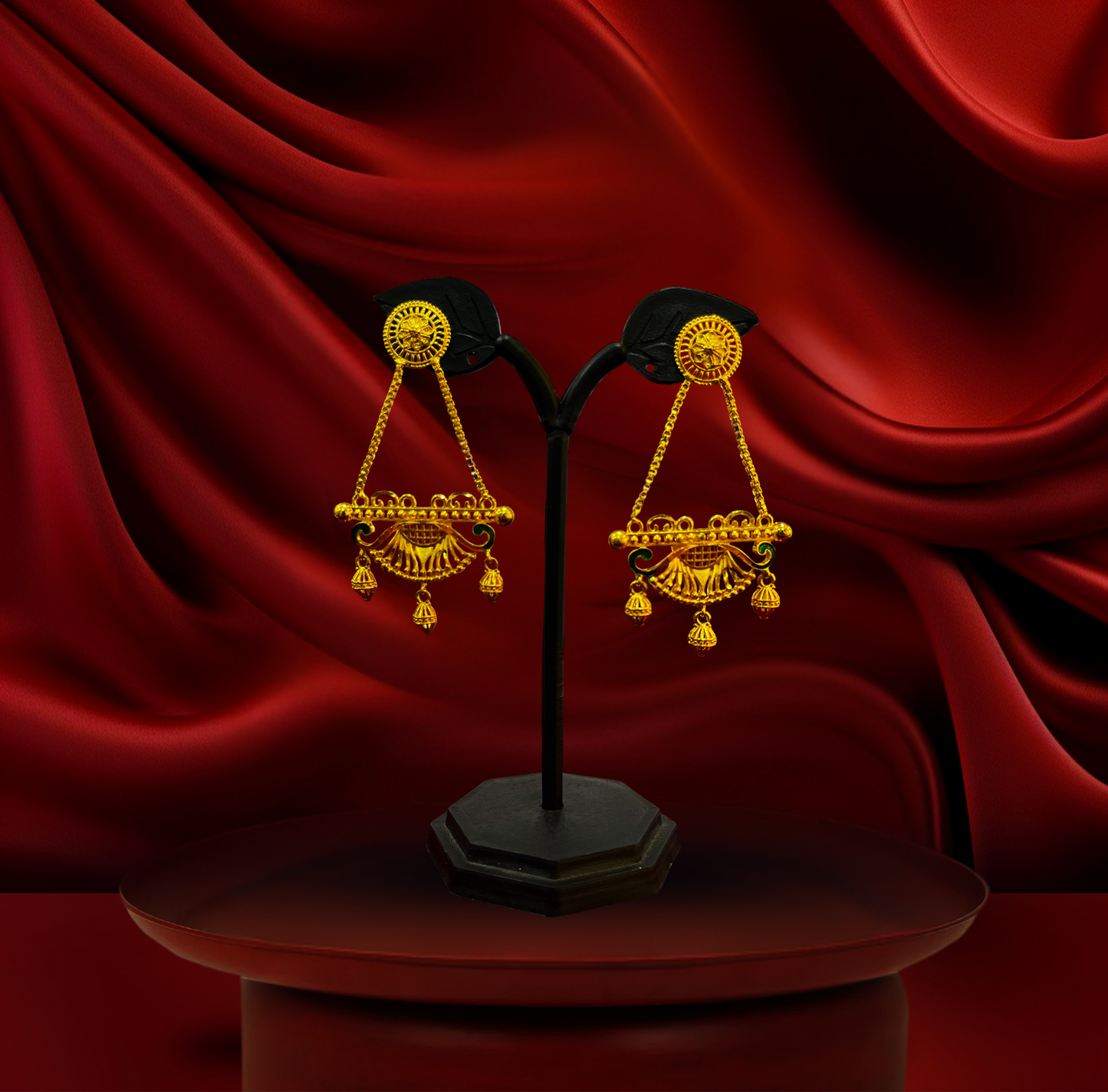 24K Gold-Plated - Peacock Temple Hasuli Necklace Set with Matching Earrings