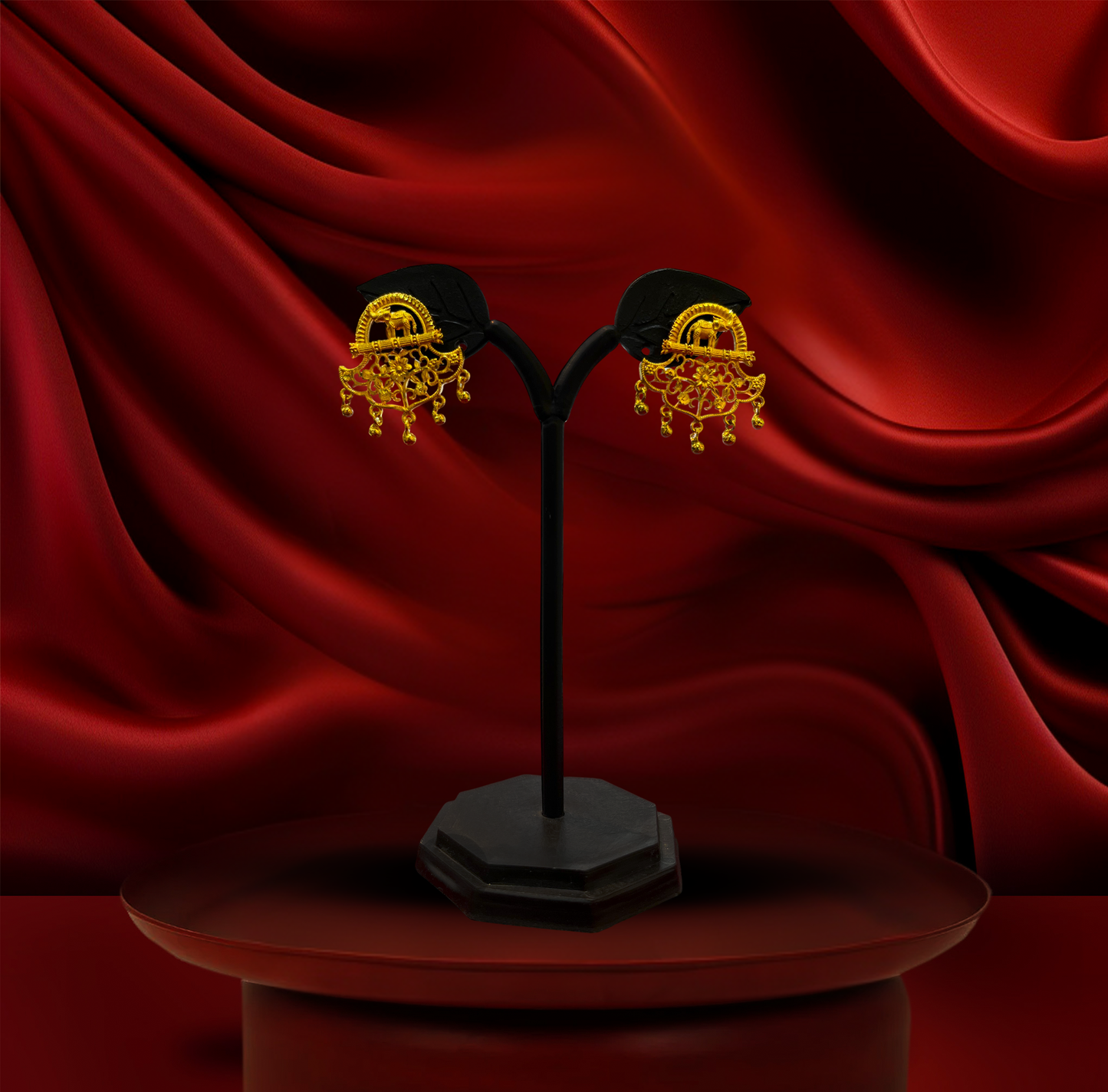24K Gold-Plated - Maharani Style Elephant Pendant Collection with Earrings