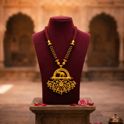 24K Gold-Plated - Maharani Style Elephant Pendant Collection with Earrings