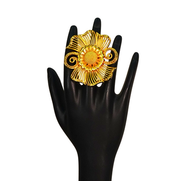 24K Gold-Plated - Blooming Sunflower Statement Adjustable  Finger Ring