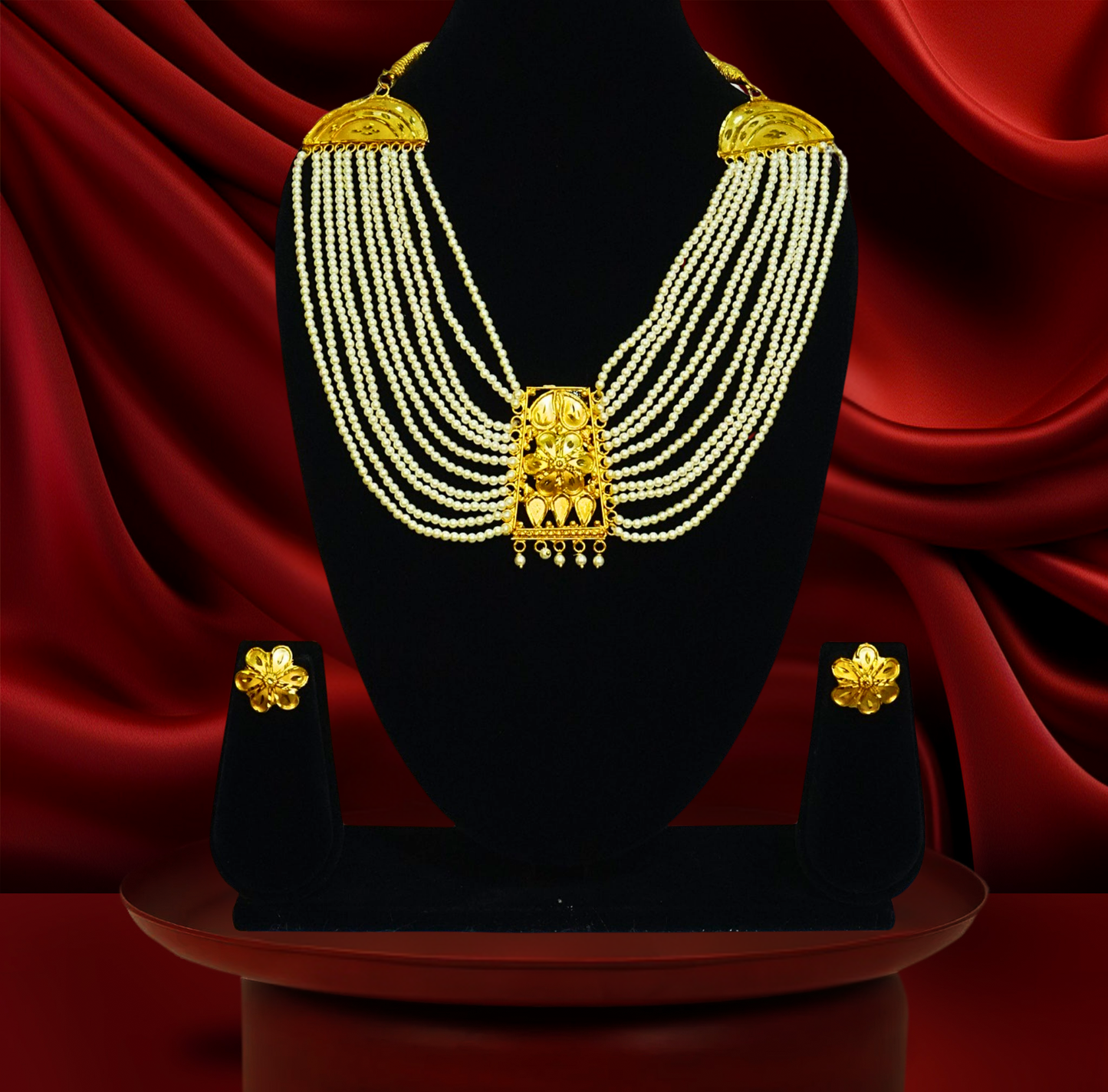 Royal Rani Haar- Multi layer pearl with 24k Gold Plated Pendant