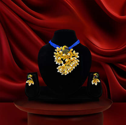 24K Gold-Plated - Handcrafted Peacock Design Shell Jewelry Set with Pearl Detailing