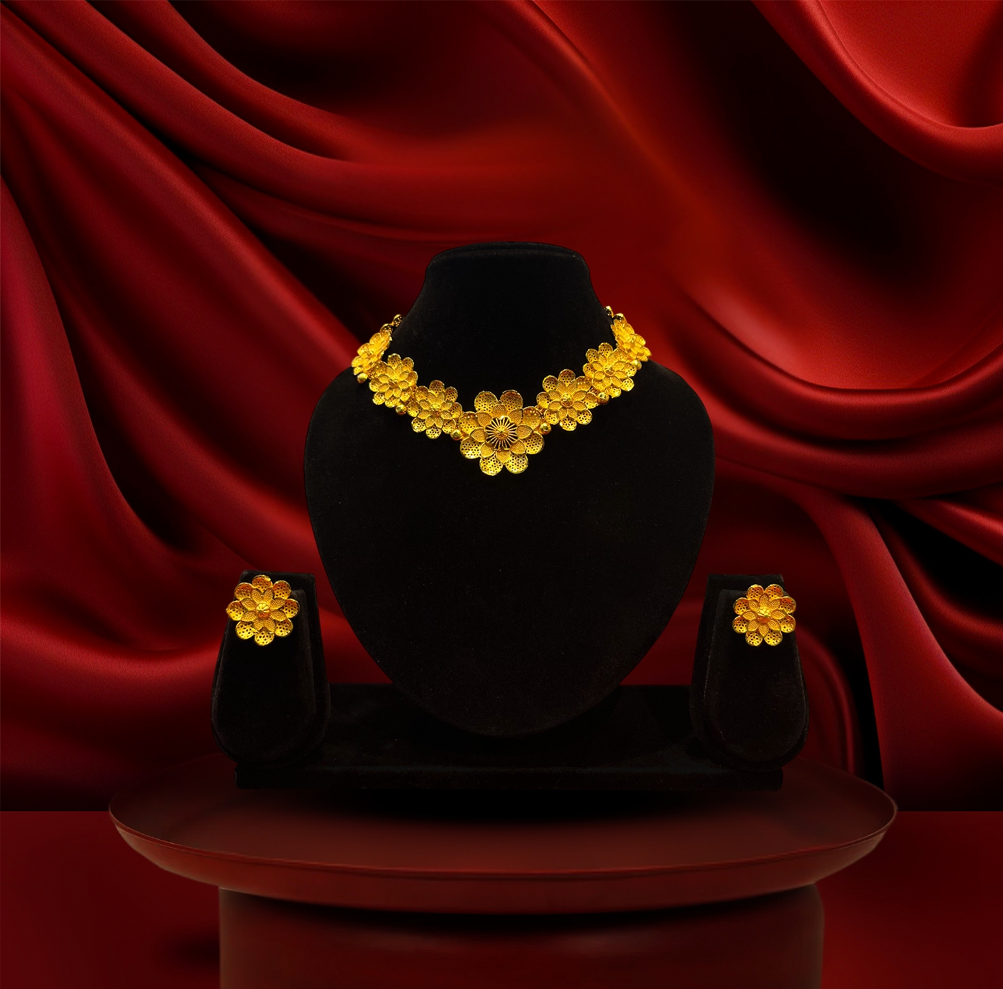 24K Gold-Plated - Maharani Blossom Necklace with Earrings