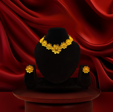 24K Gold-Plated - Maharani Blossom Necklace with Earrings