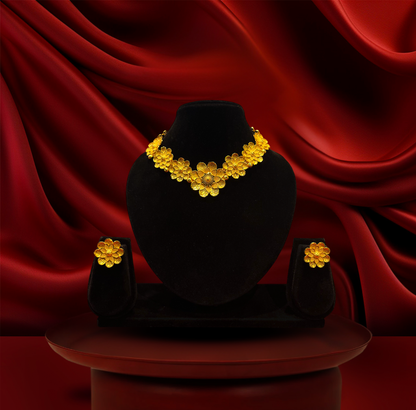 24K Gold-Plated - Maharani Blossom Necklace with Earrings