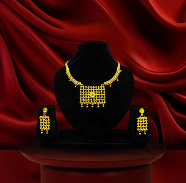 24K Gold-Plated - Floral Necklace Set with Earrings