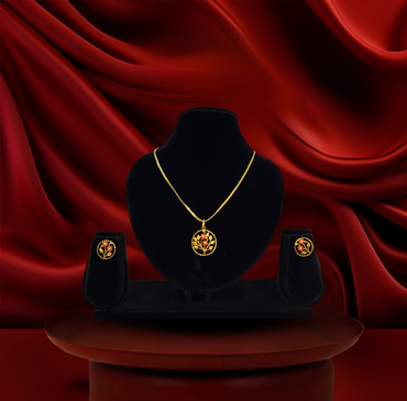 24K Gold-Plated - Elegant Floral Flower Gold-Plated Pendant  Set with Matching Earrings