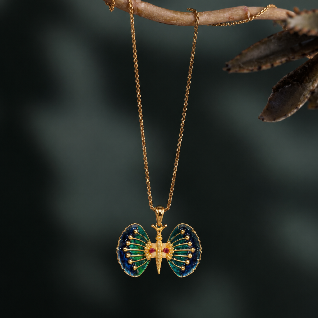 24K Gold-Plated - Elegant Butterfly Pendant Set with Earrings