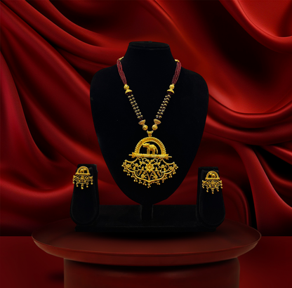 24K Gold-Plated - Maharani Style Elephant Pendant Collection with Earrings
