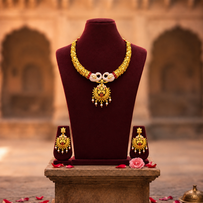 24K Gold-Plated - Mayer Sporsho Special Swan Pearl Pendant Necklace Set with Matching Earrings