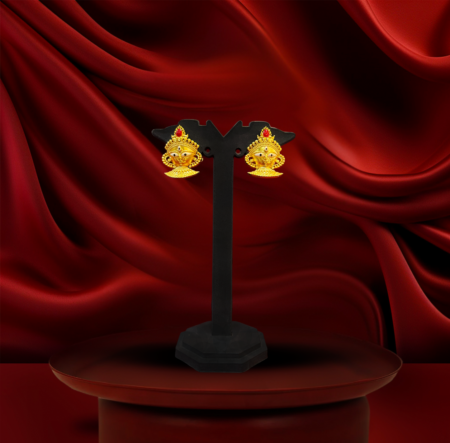 24K Gold-Plated - Maa Durga Shell Necklace Set with Earrings