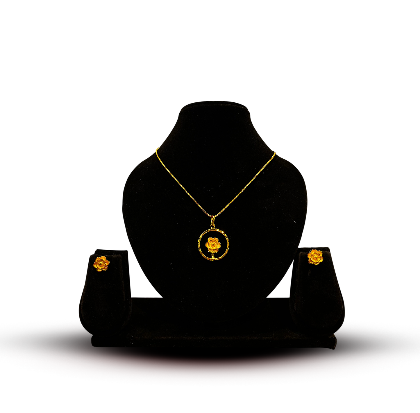 24K Gold-Plated - Floral Bloom Pendant Set with Earrings