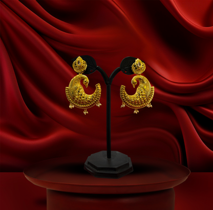 24K Gold-Plated - Traditional Pearl Peacock Designer Pendant with Earrings