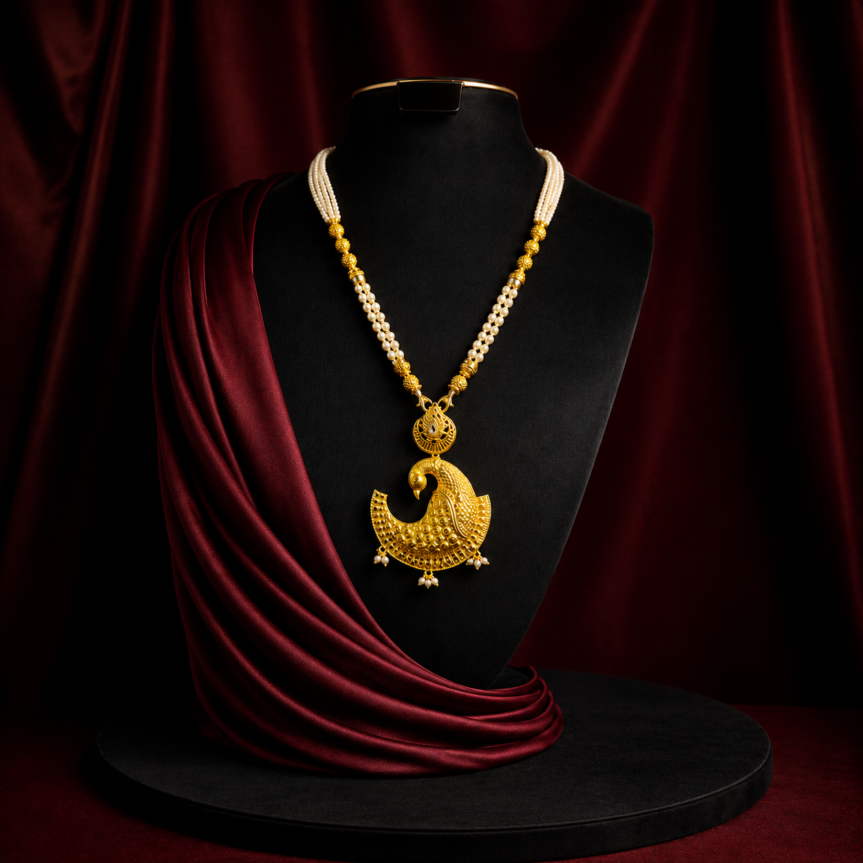 24K Gold-Plated - Traditional Pearl Peacock Designer Pendant with Earrings