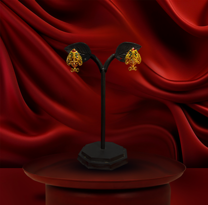24K Gold-Plated - Meenakari Fish Pendant Set with Earrings