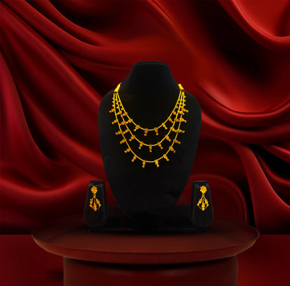 24K Gold-Plated - Bird Motif Layered Bridal Necklace Set with Matching Earrings