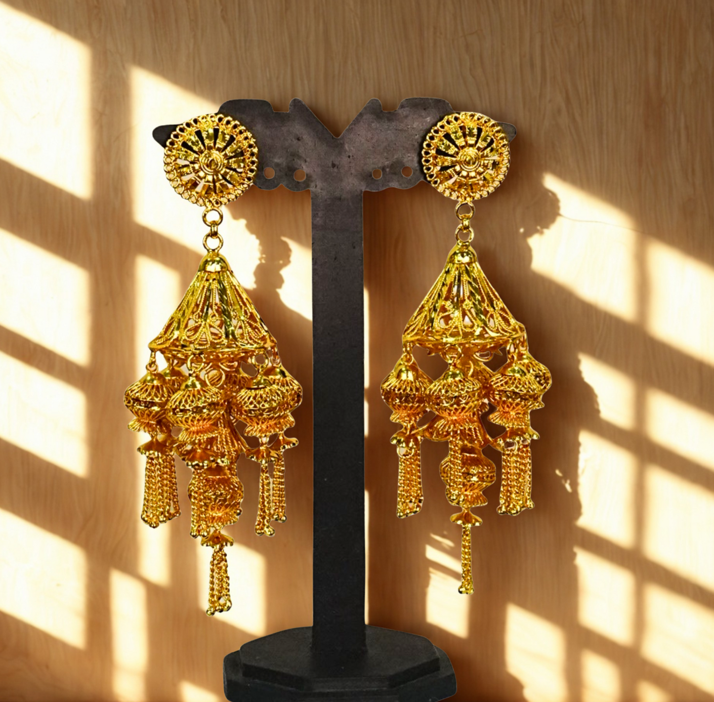 24K Gold-Plated - Chandbali Jhumka – Royal Dome Cascade Earrings