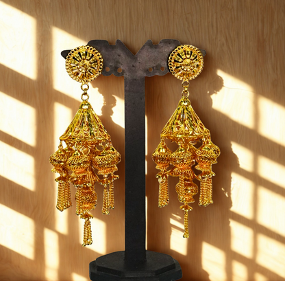 24K Gold-Plated - Chandbali Jhumka – Royal Dome Cascade Earrings