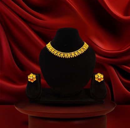 24K Gold-Plated - Intricate Handcrafted Designer Necklace Set with Earrings