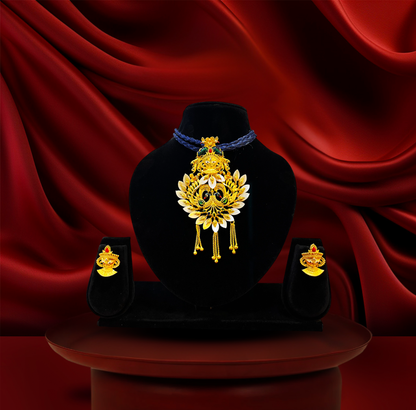 24K Gold-Plated - Maa Durga Shell Necklace Set with Earrings