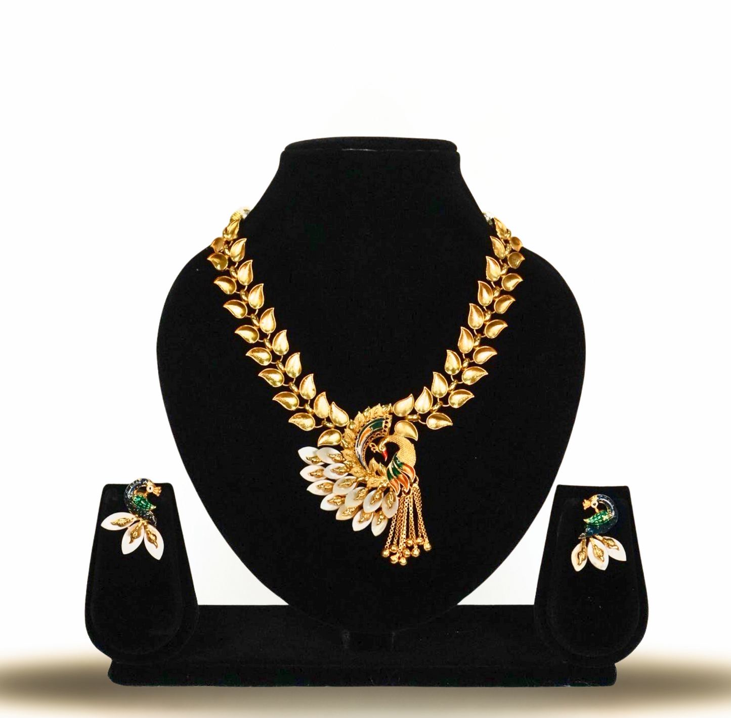 24K Gold Plated Peacock Shell Necklace Set – Traditional Ethnic Jewellery for Wedding & Festive Wear