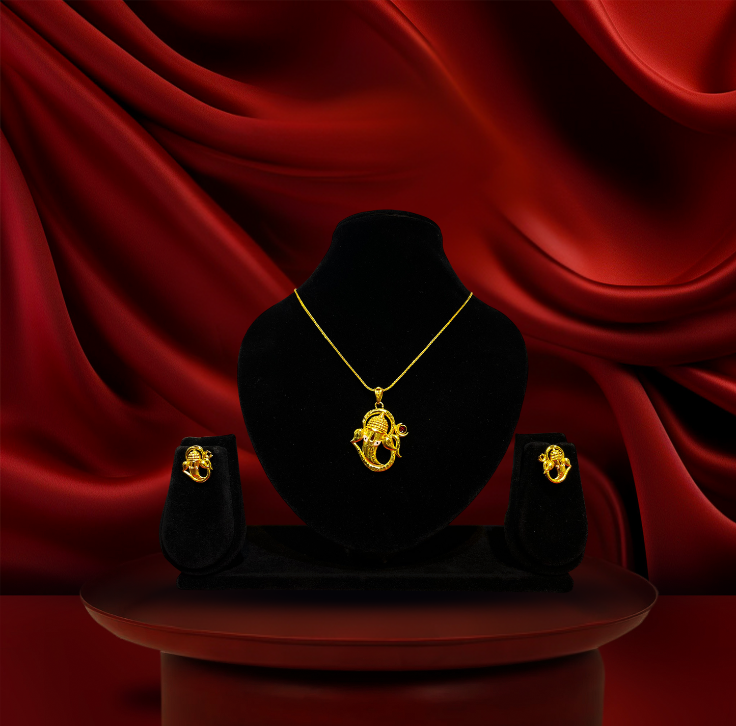 24K Gold-Plated - Ganesha Pendant Set with Earrings for Women