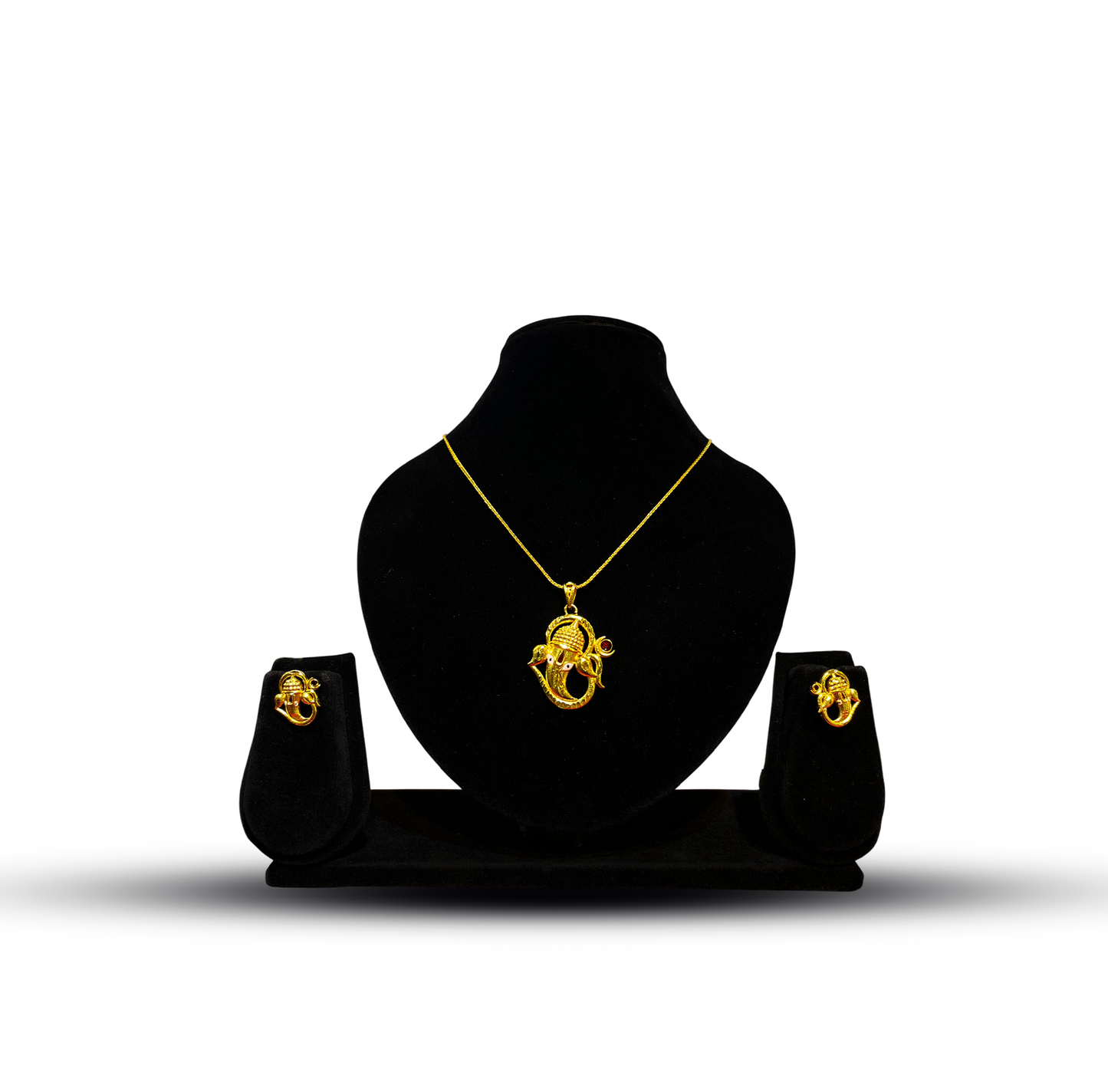 24K Gold-Plated - Ganesha Pendant Set with Earrings for Women