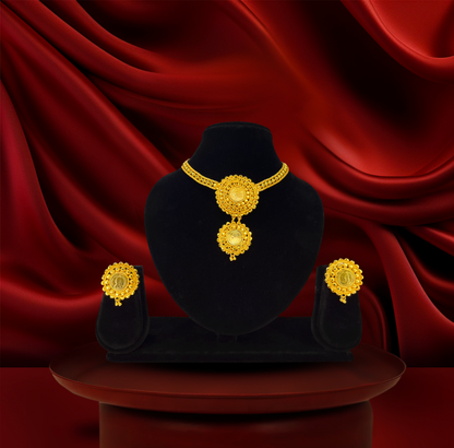 24K Gold-Plated - Coin Pendant Necklace Set with Matching Earrings