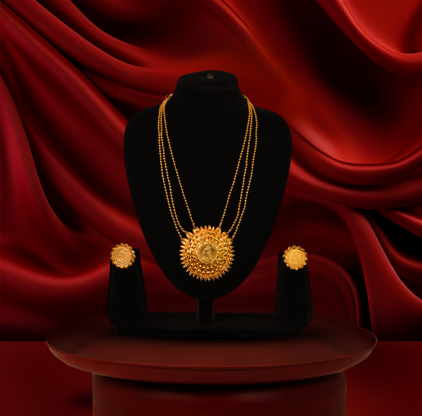 24K Gold-Plated - Classic Traditional Gold Gini Necklace Set With Earrings