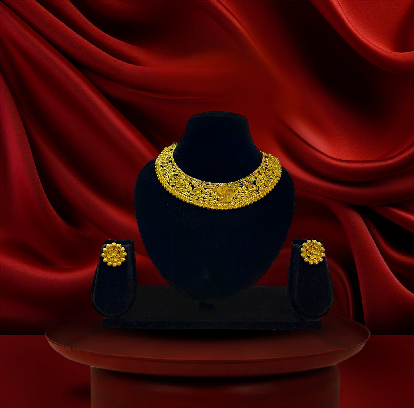 24K Gold-Plated - Rajwadi Gold Blossom Necklace Set with Earrings