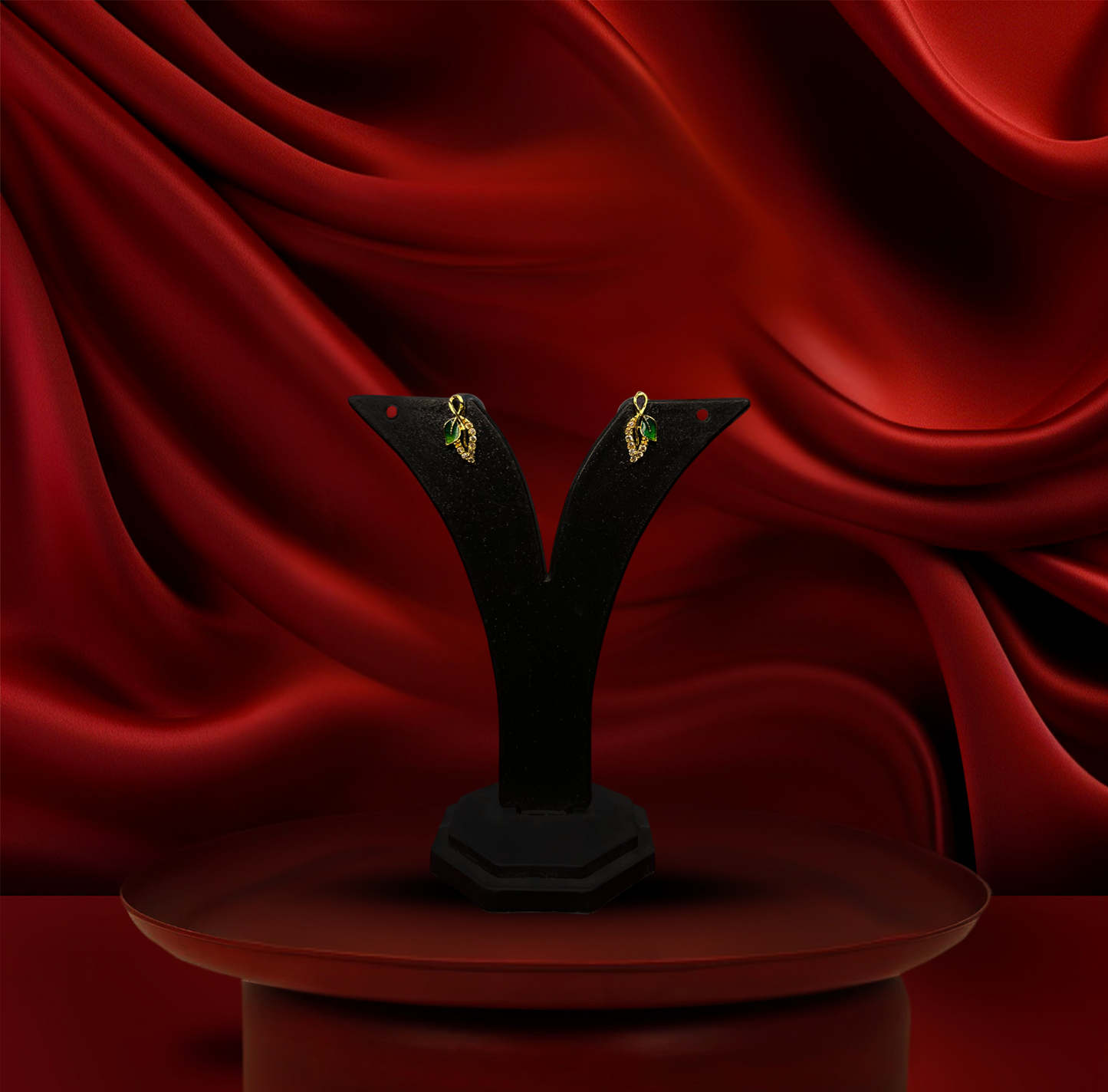 24K Gold-Plated - Premium Green Leaf Gold Chain & Earring Combo