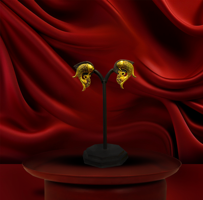 24K Gold-Plated - Bengali Fish Motif Pendant and Earrings Set