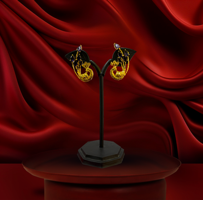 24K Gold-Plated - Peacock Floral Designer Necklace Set with Matching Earrings